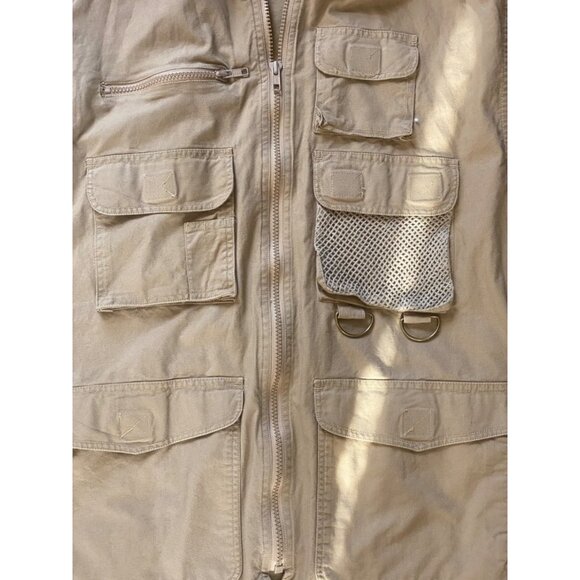 NIKOATA HOODED FISHING VEST MENS SIZE XL FULL ZIP TACKLE POCKETS KHAKI - Picture 2 of 6